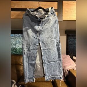 Zara Light Blue Denim Maxi Skirt with Front Slit